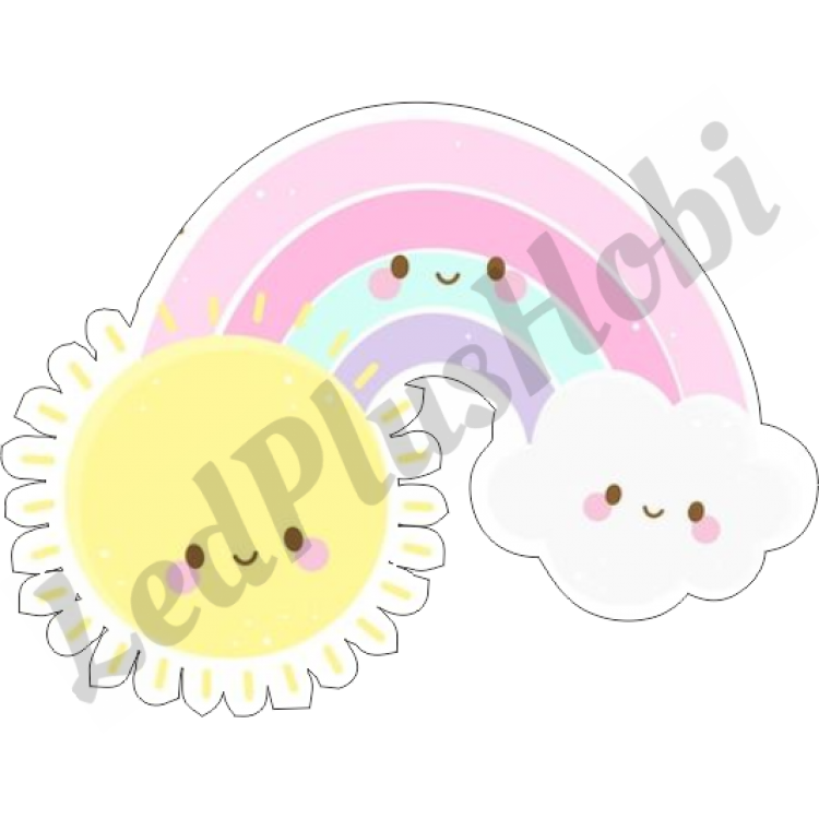 Güneşli Bulutlu Pembe Puantiyeli Gökkuşağı Ahşap Figür