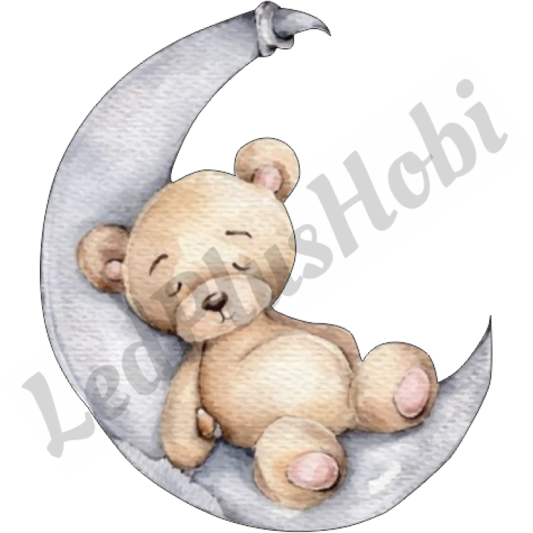 Ay Üstünde Uyuyan Ayıcık Ahşap Figür