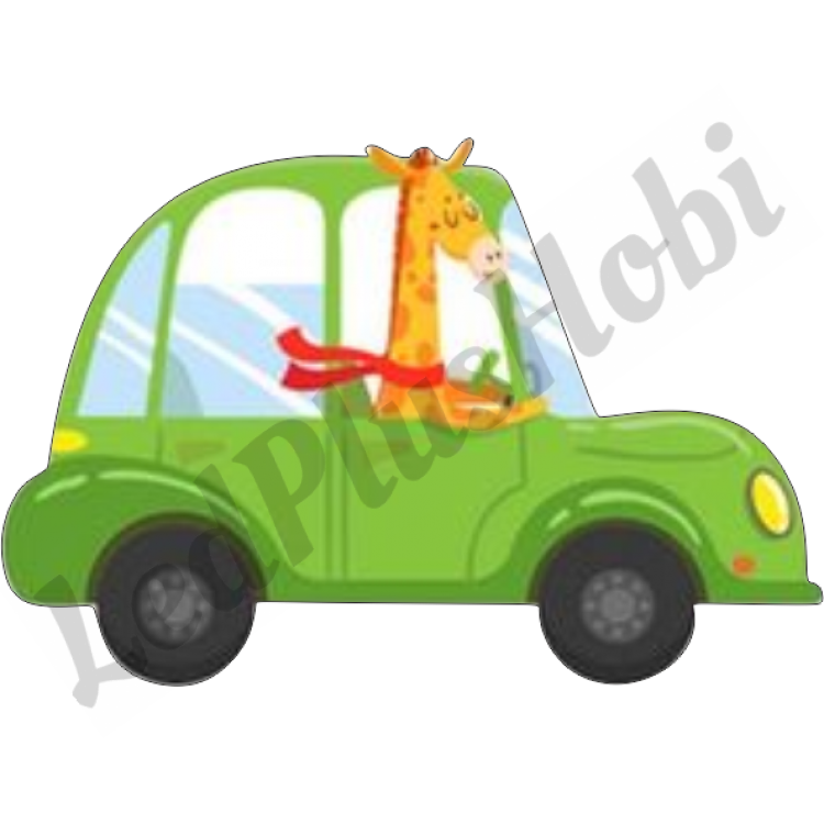 Zürafa Araba Sürüyor Ahşap Figür