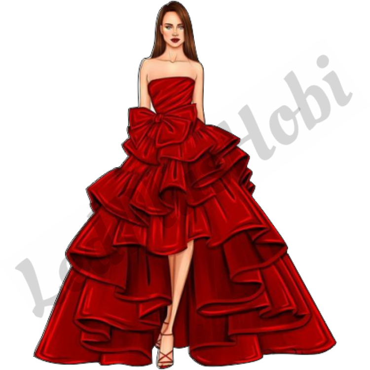 Kırmızı Elbise Giyen Kadın Ahşap Figür