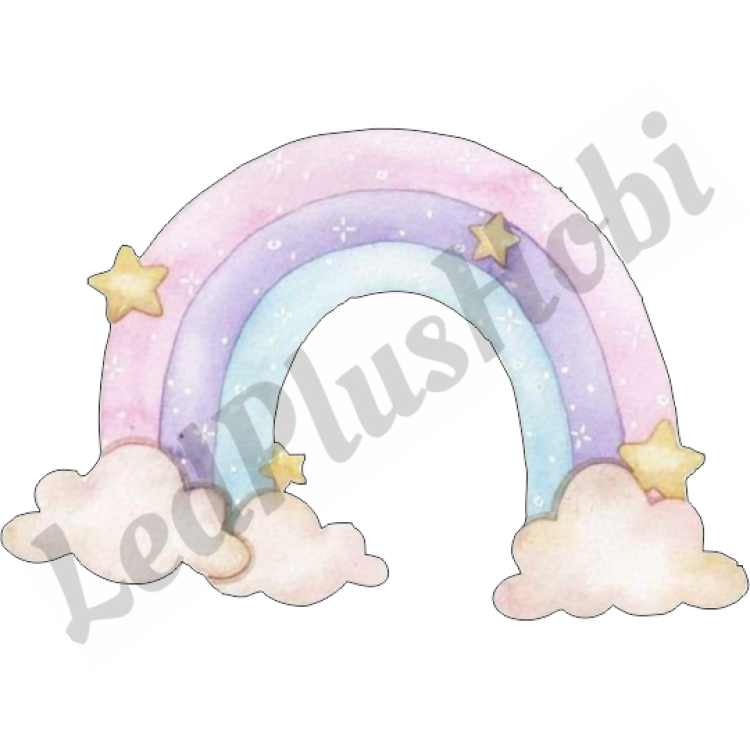 Bulutlu Yıldızlı Pembe Puantiyeli Gökkuşağı Ahşap Figür