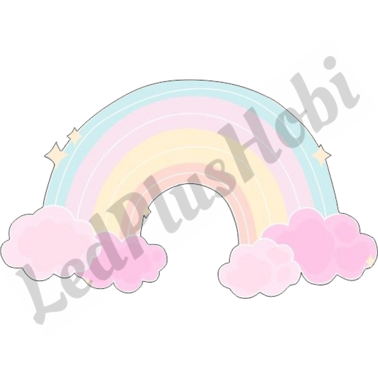 Bulutlu Soft Renkler Puantiyeli Gökkuşağı Ahşap Figür