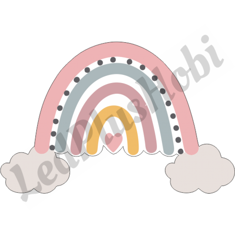 Kalpli Bulutlu Pembe Puantiyeli Gökkuşağı Ahşap Figür