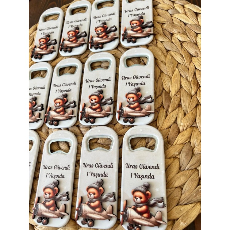 Uçaklı Ayıcık Figürlü Açacak Magnet