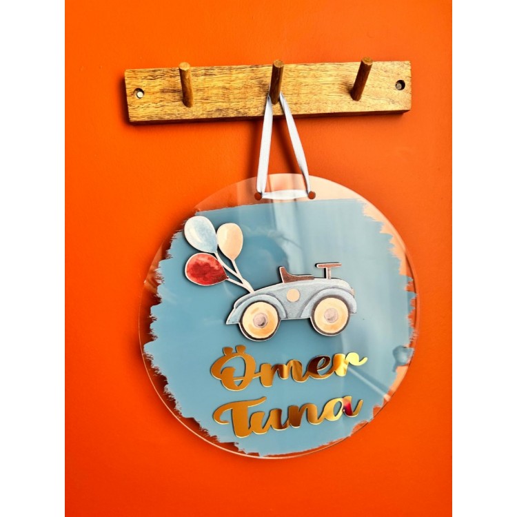 Araba Temalı Pleksi Kapı/Duvar Süsü