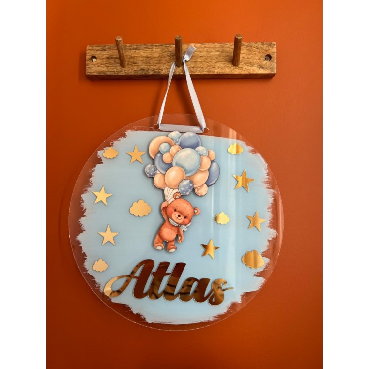 Balonlu Ayıcık Temalı Pleksi Kapı/Duvar Süsü