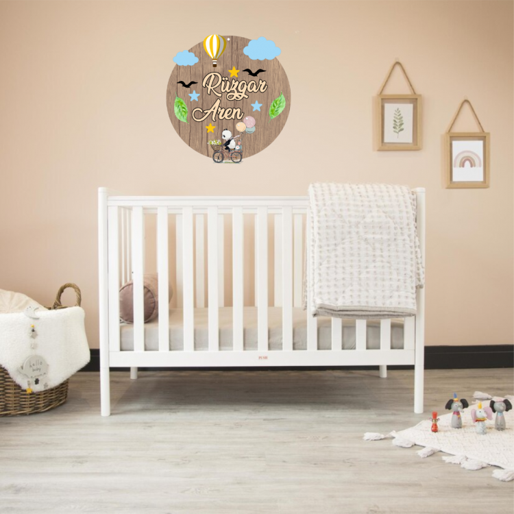 Yaprak, Bulut ve Balon Detaylı Kasnak Kapı/Duvar Süsü